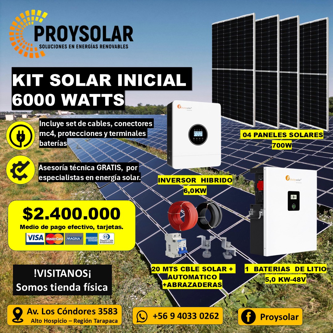 KIT INICIAL 6000W-48V KIT SOLAR 6000 WATTS, BATERIA LITIO 5KW - Imagen 1