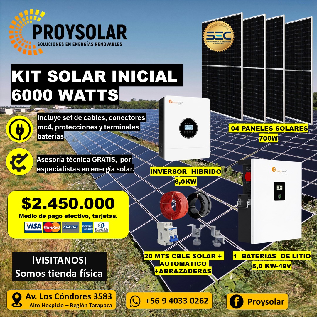 KIT SOLAR 6000W-100AH-48V KIT SOLAR 6000 WATTS, BATERIA LITIO 5KW - Imagen 1