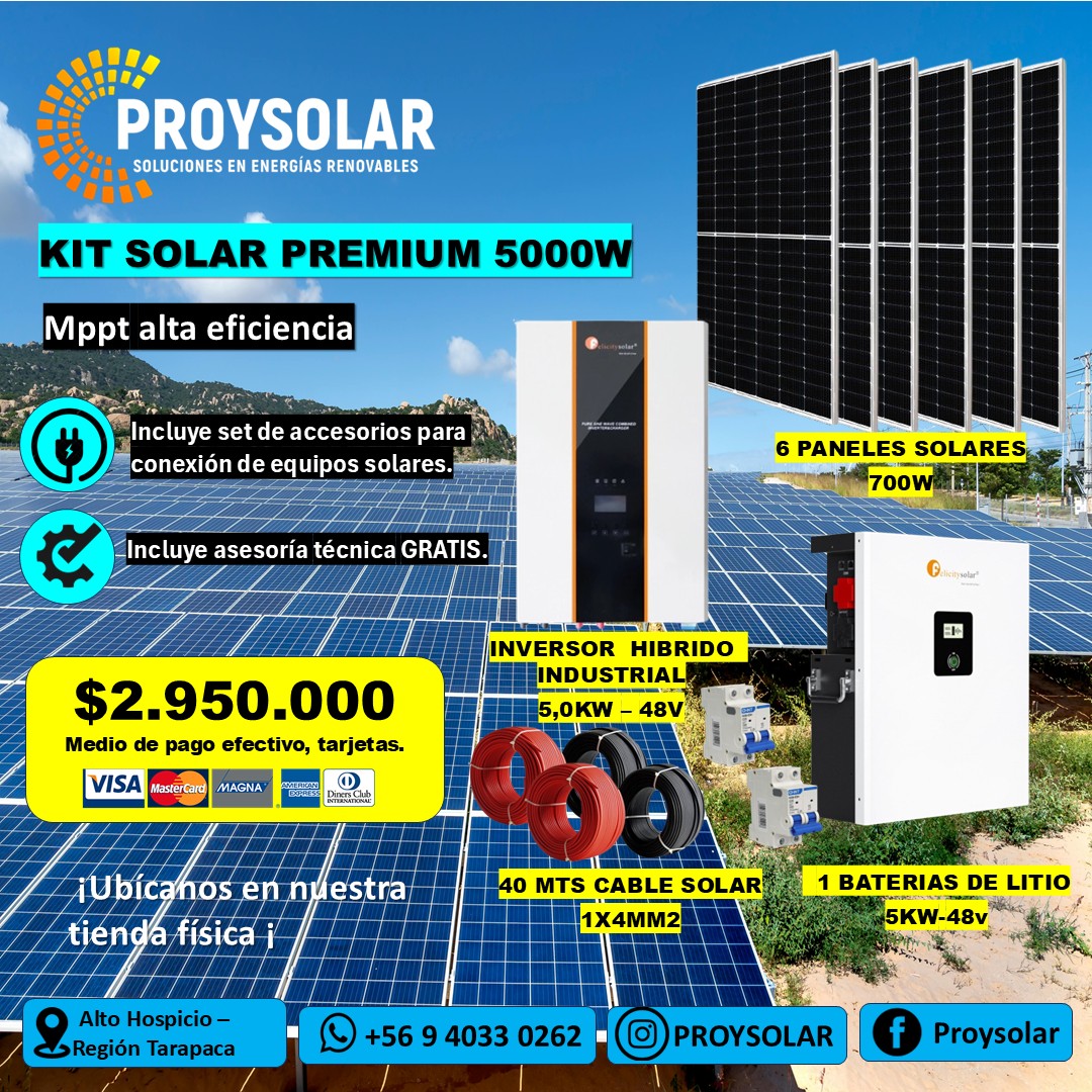 kit solar Litio 5kw, industrial KIT SOLAR 5000 WATTS, ALTA EXIGENCIA - Imagen 1