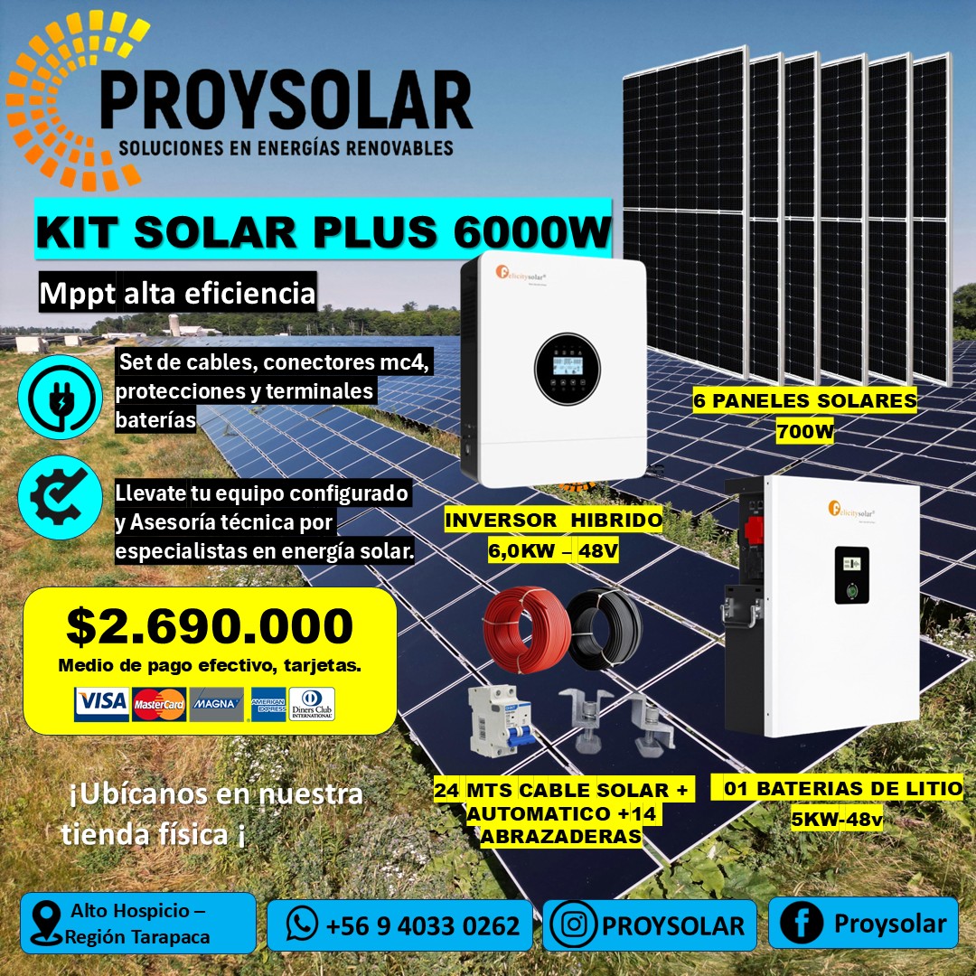 kit solar Litio 6kw plus KIT SOLAR 6000 WATTS, PLUS - Imagen 1