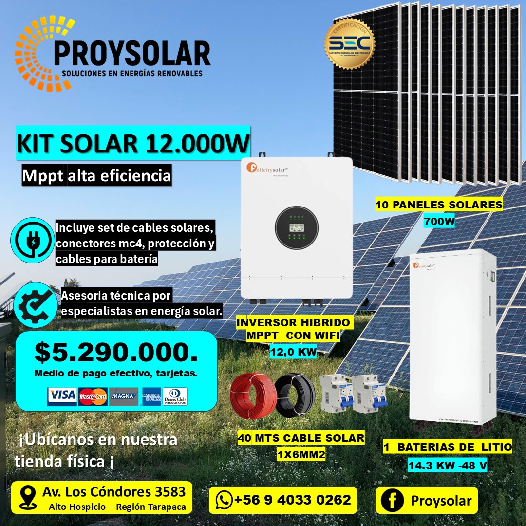 KIT SOLAR 12000W KIT PANEL SOLAR 12.000 W, CON BATERIA LITIO 14,3KW - Imagen 1