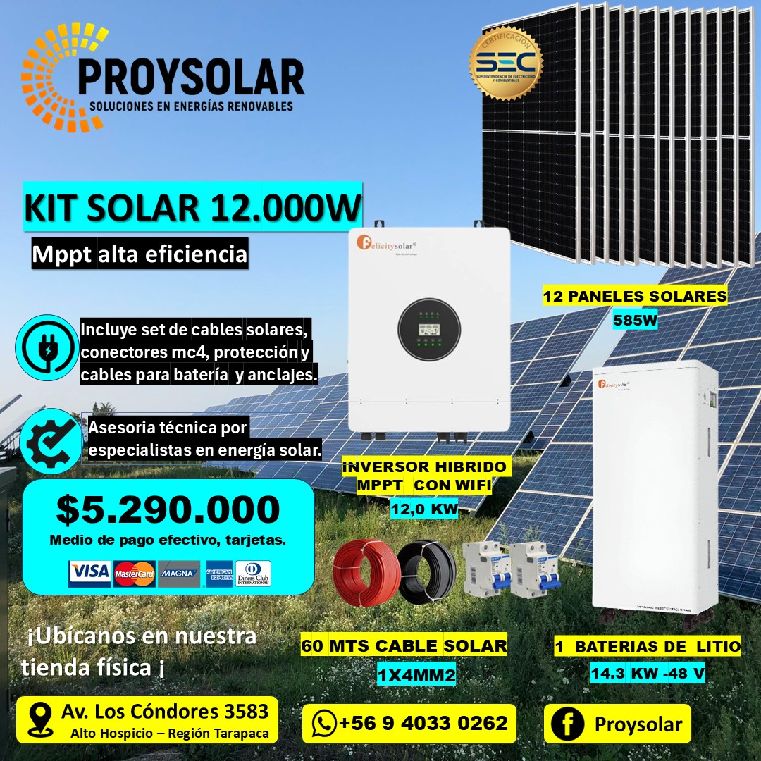 KIT SOLAR 12KW, 280AH KIT PANEL SOLAR 12.000 W, CON BATERIA LITIO 14,3KW - Imagen 1