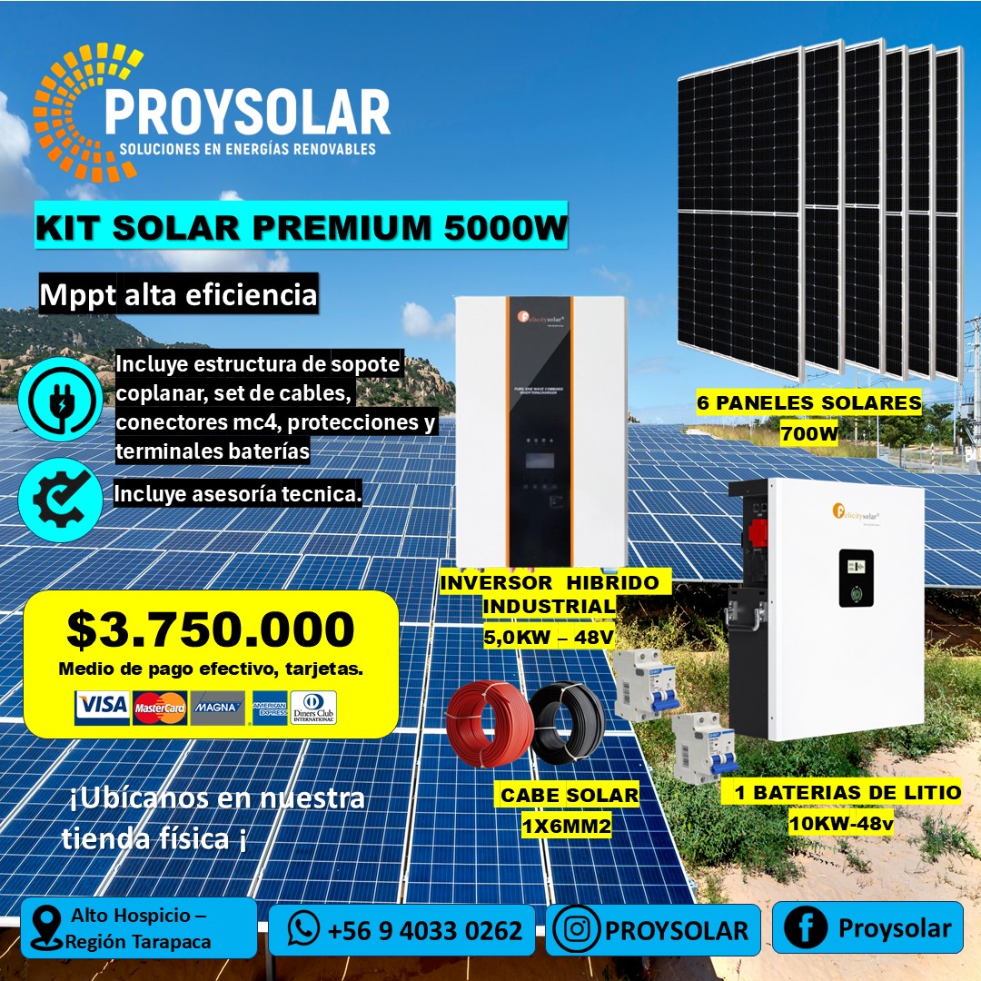 KIT SOLAR PRO 5000W KIT SOLAR 5000VA CON BATERIA LITIO 10KW - Imagen 1